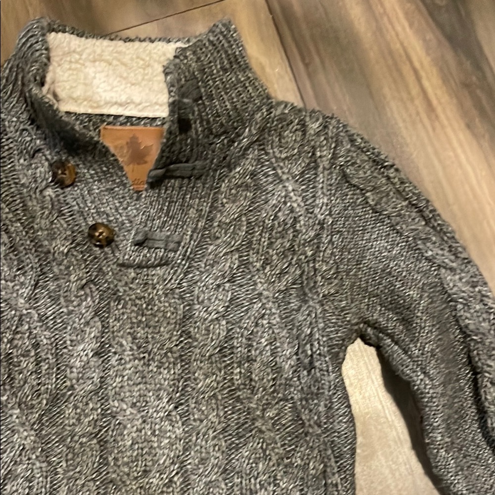 Gray Cable Knit Sweater with Mock Neck